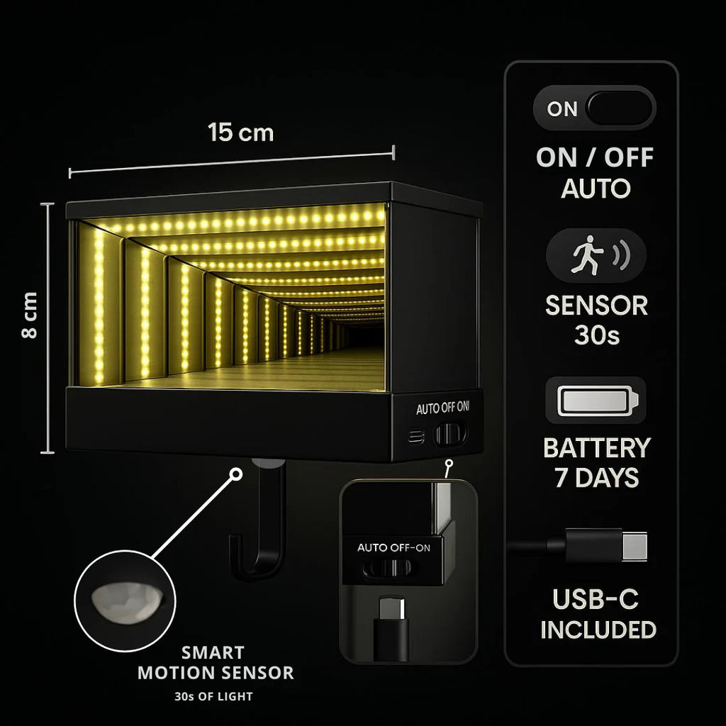 Infinity 3D Garage Key Holder, Illuminated Design, Rechargeable, Motion Sensor